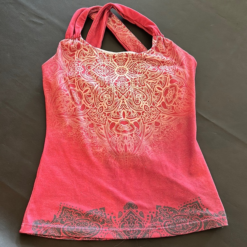 Prana Pink,White & Gray Patterned Workout / Yoga Bra Top